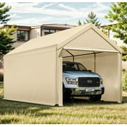 Gaptain W10×L20Ft Heavy Duty Steel Carport Portable Garage with Removable Sidewalls,Wateproof&Anti-Sunburn&Adjustable Height,Beige