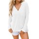 thumbnail image 1 of Tops de otoño para mujer, camisas simples informales de manga larga con cuello en V, Top holgado de talla grande con abertura y bolsillo en el pecho, blanco XXL, 1 of 5