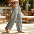 thumbnail image 5 of Levmjia Women's Summer Casual Linen Pants Solid Color Drawstring Waist Wide Leg Trousers with Pockets Loose Fit Pants for Beach Vacation Daily Wear, 5 of 8