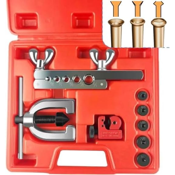 Brake Line Flaring Tool Kit, 3/16", 1/4", 5/16", 3/8" and 1/2” Double & Single Tubing Flare Tool for Copper and Aluminum Fuel Line Tube