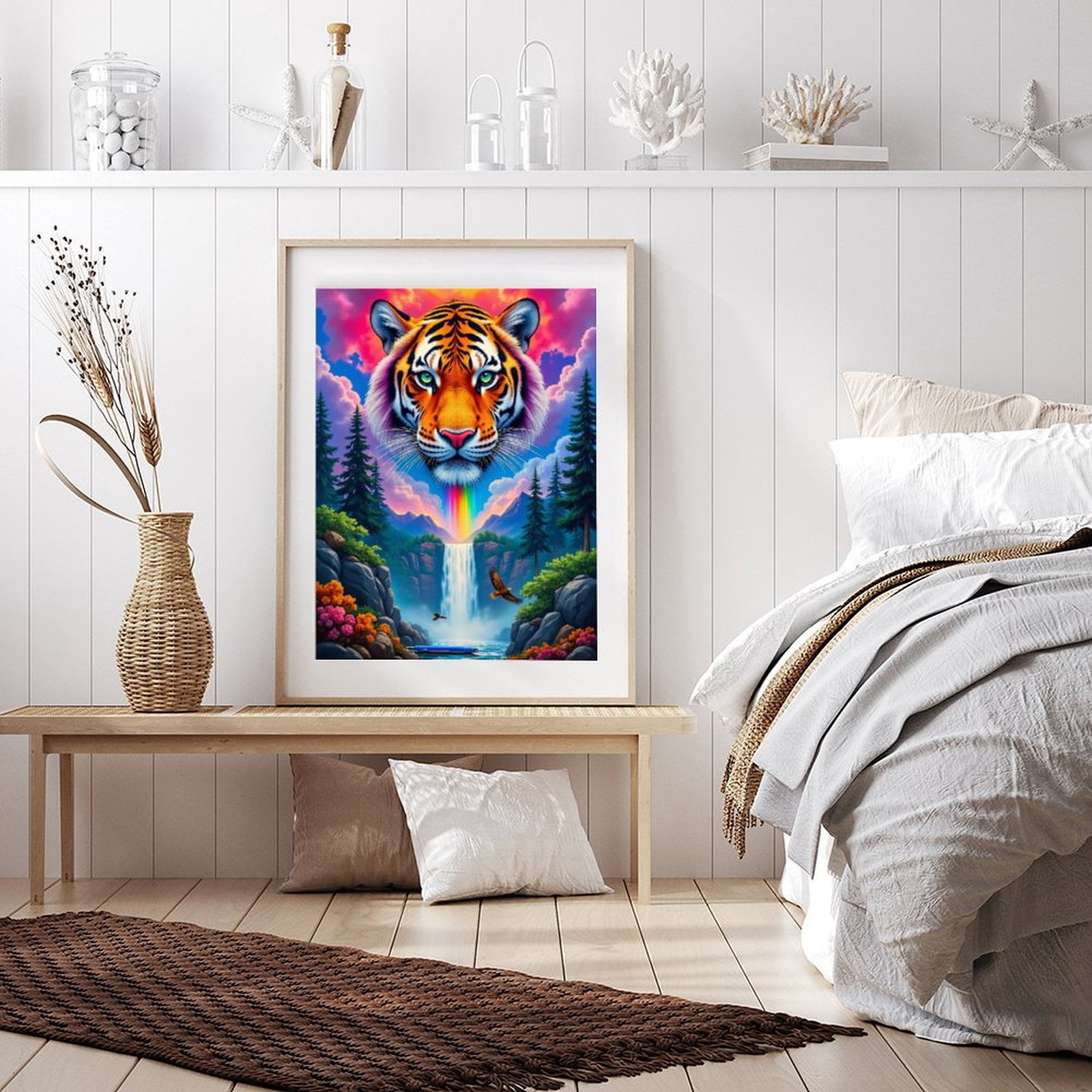 Diamond Art Kits for Adults - 5d Tiger Waterfall Rainbow Dreamscape Diamond Painting for Adults, Diamond Art for Adults Beginners, Diamond Painting Kits for Adults for Home Wall Decor