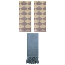 Unique Bargains 3 Pack Cotton Geometric and Solid Absorbent Soft Hand Towel for Bathroom Blue/Brown 14" x 30"/13" x 29"