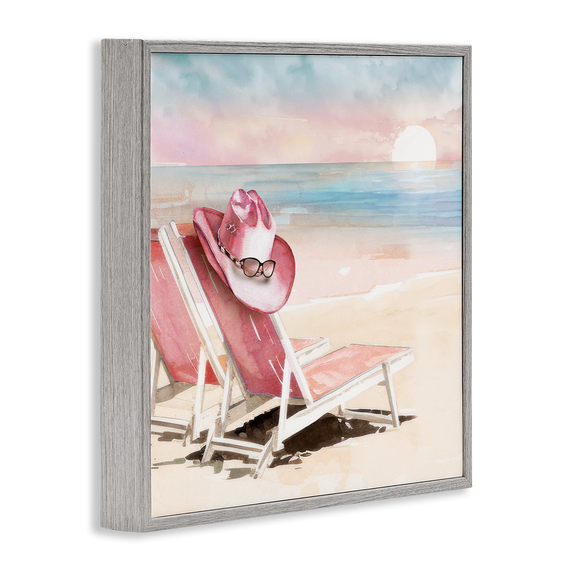 Stupell Industries Blush Pink Beach Chairs Gray Framed Giclee Art, design by Paul Mathenia