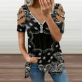 thumbnail image 2 of Black Paisley Bandana Pattern Womens Summer V Neck Zipper Top Short Sleeve T Shirt Off Shoulder Top Casual Classy Loose Shirts, 2 of 7