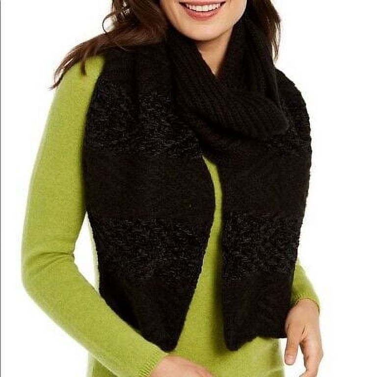 Inc Chenille Striped Arrow-Stitch Muffler Scarf Black INC9541905