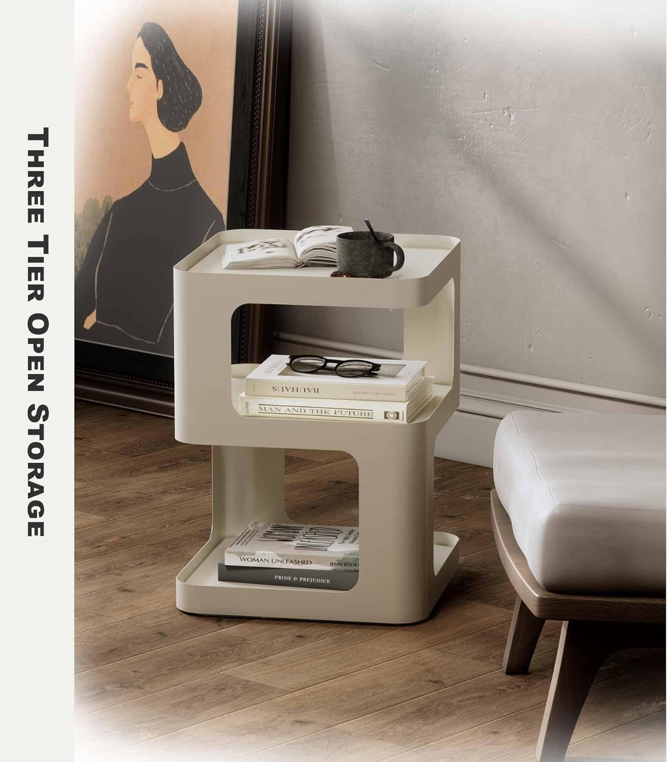 Side Table, Small End Table, Modern Nightstand, Accent Bedside Table, 3 Tier Night Stands, Metal Bed Side Table for Living Room Bedroom Outdoor Entryway, No Assembly Required