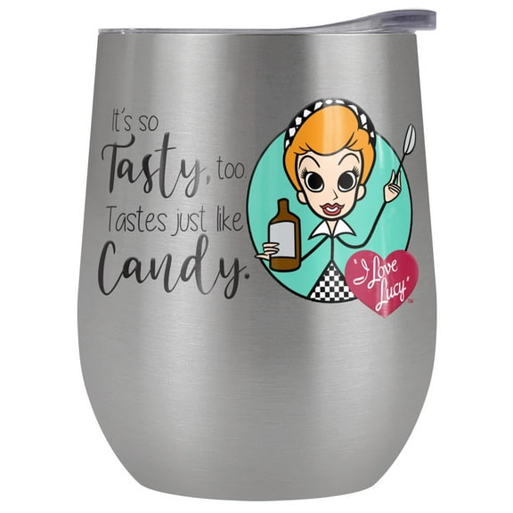 I Love Lucy Official So Tasty 12 oz Stemless Tumbler, Stainless Steel Travel Cup|Lake Tumbler|Insulated with Leak Resistant Slide-Lock Lid
