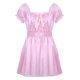 thumbnail image 1 of FEESHOW Men Man Nightdress Shiny Satin Solid Square Neck Sleep Top Dress Nightwear Nightshirt Lingerie & Sash Gay Male Sexy Lace Elastic Waistband Crossdress Sleepwear UnderwearM Gong Bohan LED, 1 of 2