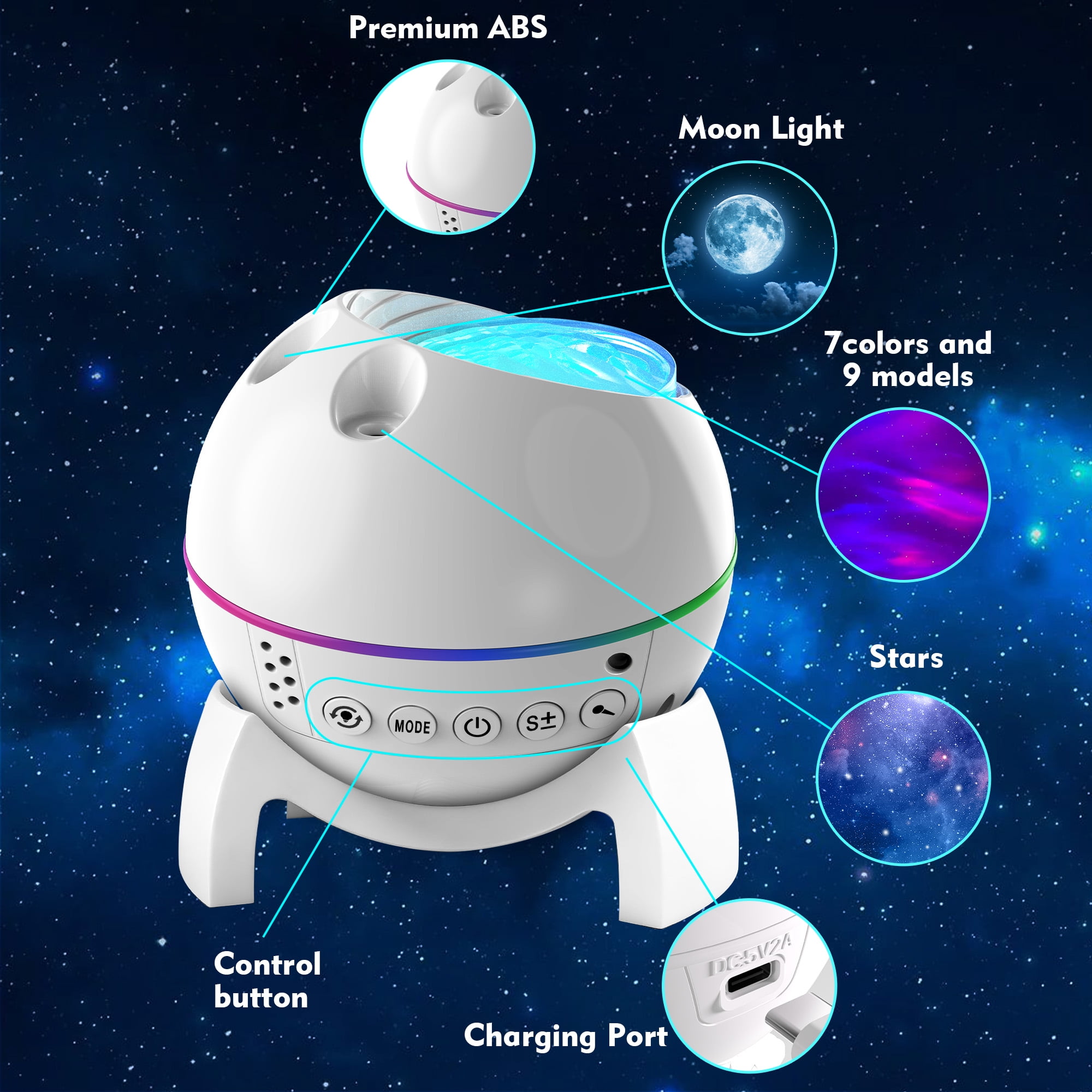 DAYBETTER Moon Star Projector, Galaxy Light Projector for Bedroom,Remote Control and Color Changing Timer Aurora Bedroom Kids Night Light ,Gifts Room Decor for Teen Girls Boys White