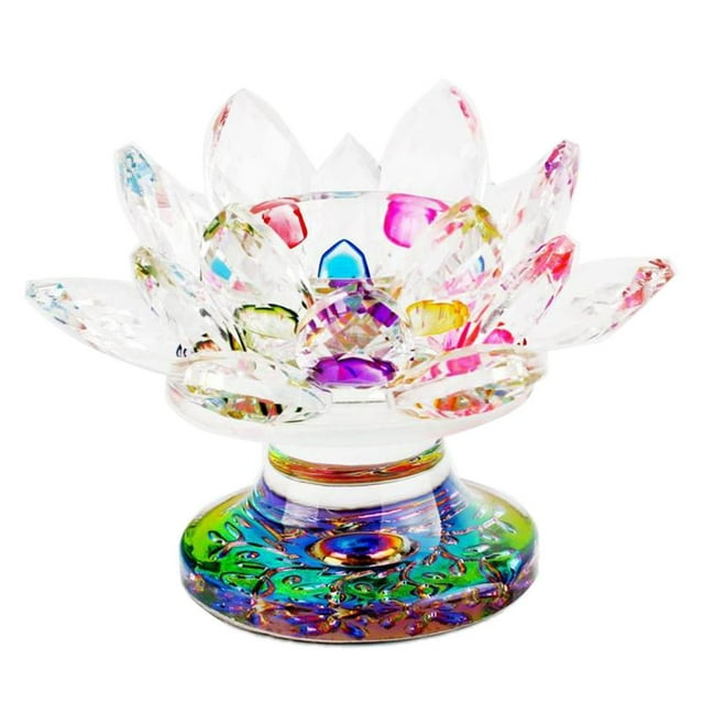 Elodie Crystal Glass Lotus Flower Tea Light Holder And Enlightenment in BuddisamA multi-colored