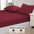 thumbnail image 3 of Fitted Sheet + Pillowcase Set 800 Thread Count 100% Egyptian Cotton 3-Piece ( 1-Fitted + 2-Pillowcase ) Full-XL Size (54" x 80") Inch 18-Inch Deep Pocket, All-Around Elastic Burgundy Stripe, 3 of 6