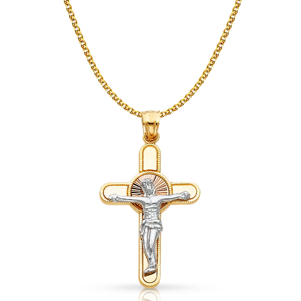 Height 22 MM Details about   14k Tri Color Gold CZ Religious Cross Pendant 31 MM x Width