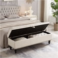 thumbnail image 2 of JERFIT 59 Inch Upholstered Storage Bench, Ottoman Footrest with Hidden Compartment for Bedroom, Living Room, Beige Linen, 2 of 9