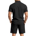 thumbnail image 5 of Maqroz 2 Piece Linen Shorts Set for Men Button Down Short Sleeve Shirt Elastic Waist Shorts Fashion Solid Casual Breathable Daily Wear with Pockets, 5 of 9