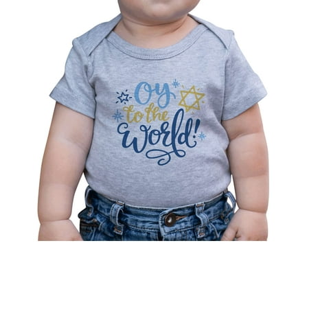 

7 ate 9 Apparel Kids Happy Hanukkah Shirts - Oy to The World! - Grey Onepiece 0-3 Months