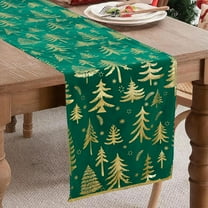 Christmas Green Gold Velvet Table Runner Tree Xmas Luxurious Seasonal Winter Table Decoration Coffee Table Decor for Home Kitchen Dining Party Holiday Indoor Outdoor 13x90 Inch