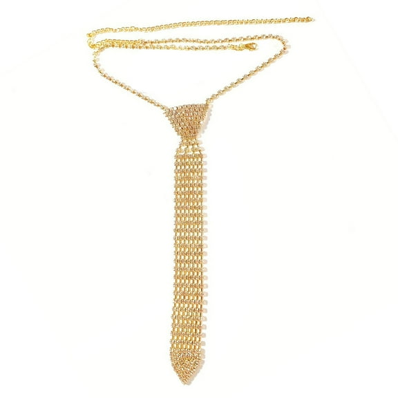 RUISINERY Elegant Tie Necklace with Sparkling Rhinestones for Formal Occasion Uniform Tie Punk Jeweled Chain Tie