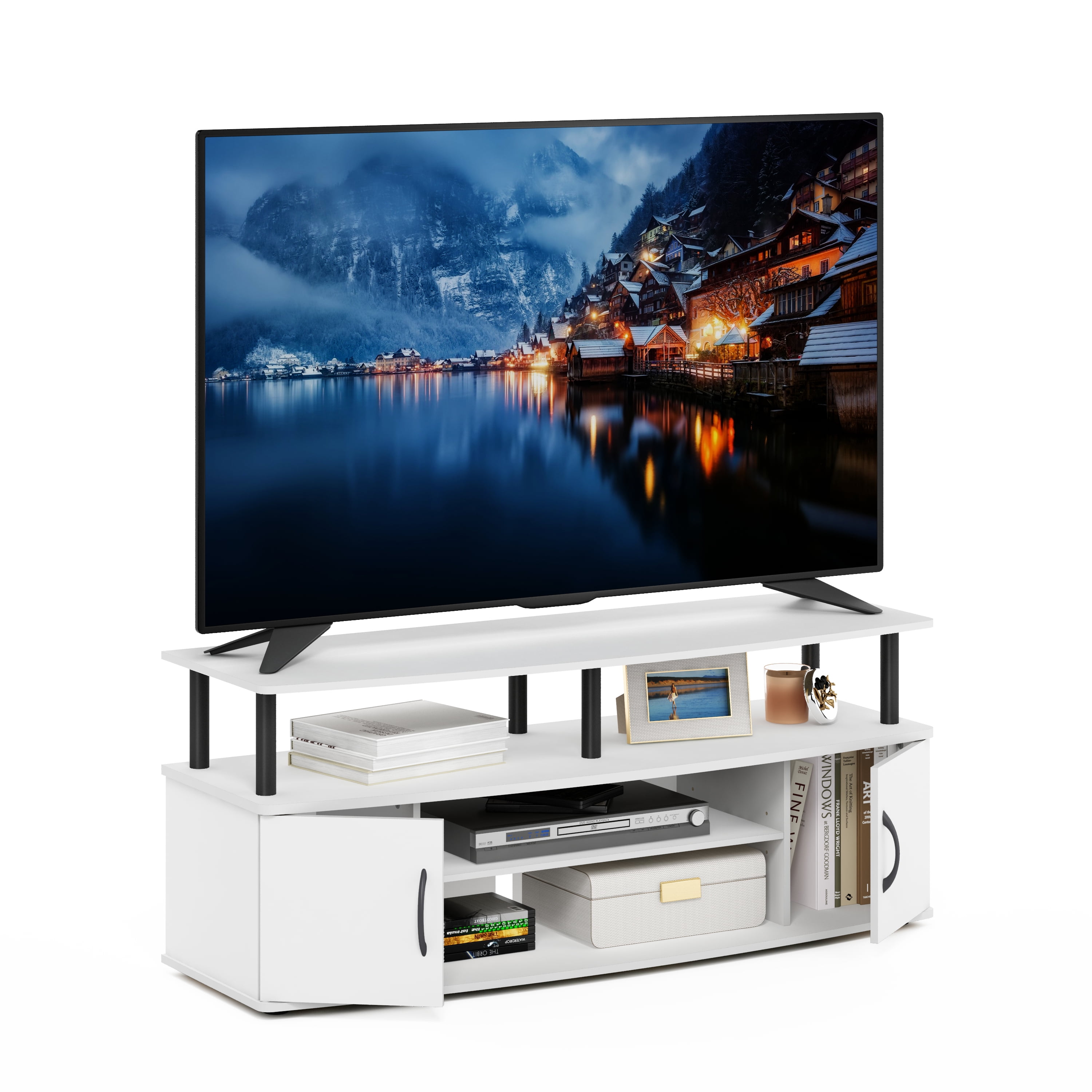 Furinno JAYA Large Entertainment Center Hold up to 55-IN TV, White/Black