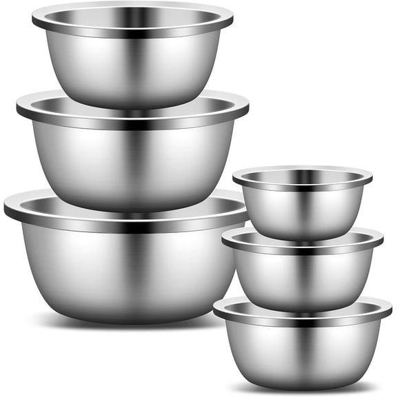 Mixing Bowls - Set of 6 Stainless Steel Mixing Bowls with 304 Stainless Steel - Heavy Duty, Easy To Clean, Nesting Bowls Space Saving Storage, Great for Cooking, Baking, Salad, Silver