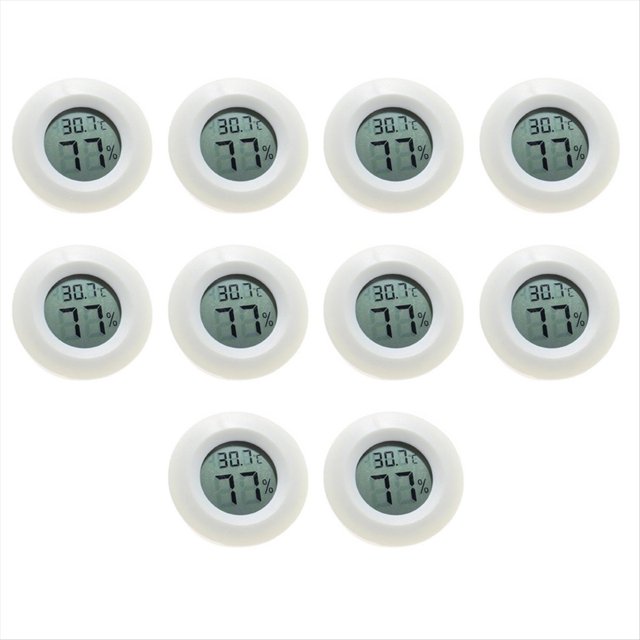 Mini LCD Digital Thermometer Hygrometer Round Temperature and Humidity Tester Sensor Probe for Freezer 10 Pcs,10 x Round electronic thermometer and hygrometer,White
