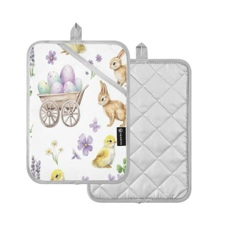 

2-Pack Pot Holders Heat Resistant Kitchen Oven Mitts 7x9.8in for Oven Microwave & BBQ Watercolor Easter Elements