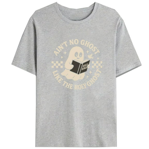 Casual Womens Holy Ghost Graphic Tee Religious T Shirt Tops Short Sleeve Round Neck Gray S-3XL