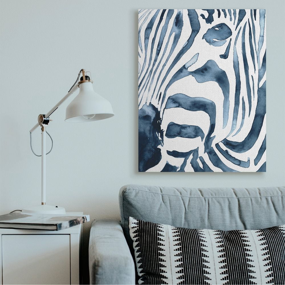 Stupell Industries Blue Zebra Stripe Portrait Zoo Animal Face Canvas Wall Art Design by Victoria Borges