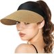 thumbnail image 1 of Sombreros de visera para mujer de ala ancha de paja abrigo de cola de caballo verano playa sombrero UV UPF plegable viaje, 1 of 5