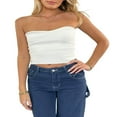 thumbnail image 1 of Women Ribbed Bandeau Tube Tops Solid Color Y2K Sleeveless Backless Off-Shoulder Crop Tops Streetwear White XL, 1 of 8
