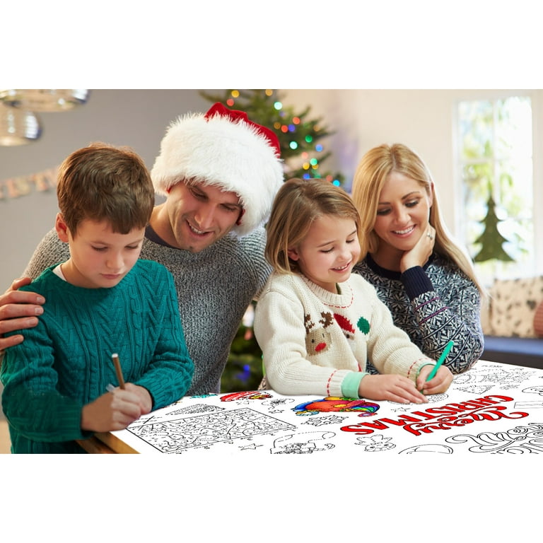  DISJOURNEY Christmas Coloring Tablecloth Coloring Table Cloth  for Kids 106 x 51 Disposable Tablecloth Giant Coloring Poster for Kids  Christmas Activities School Game Holiday Party Favors : Toys & Games