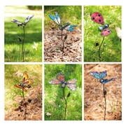 6 Assorted Garden Stakes: 2 Butterfly, 2 Dragonfly, 1 Bee, 1 Ladybug