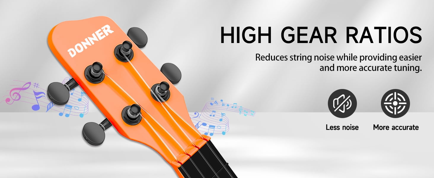 Donner Ukulele for Beginner 23“ Professional Carbon Fiber Travel Ukulele Kit with Bag, Orange