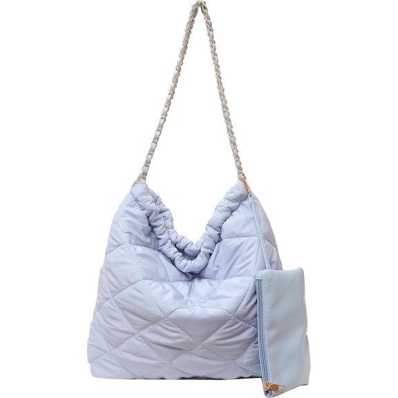 Kukuzhu Quilted Tote Bag for Women, Soft Puffer Tote Bag Lightweight Designer Pleated Handbags with Purse