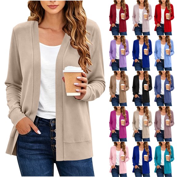 Yertdoel Cardigan Sweaters for Women Solid Color Long Sleeve Open Front Knit Cardigans Fashion Lightweight Cozy Casual Outerwear Top