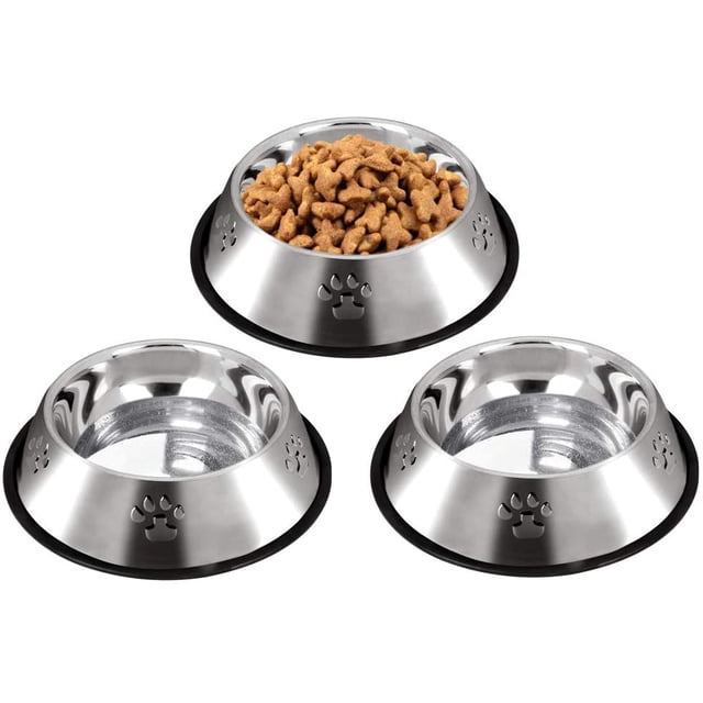 Juego de 3 comederos para perros, comederos grandes de acero inoxidable para mascotas, comederos para gatos, comederos antideslizantes, 15 cm
