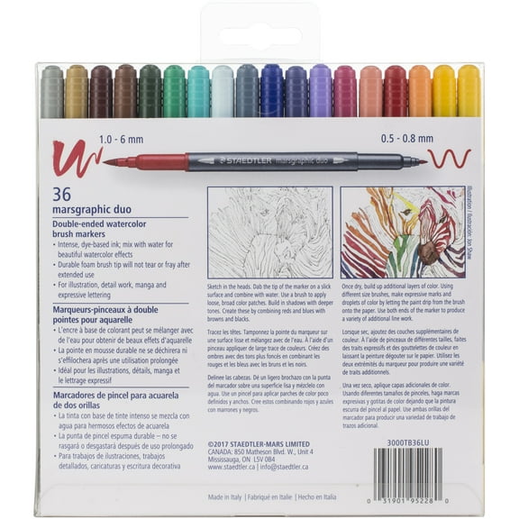 Marsgraphic Duo Double Ended Watercolor Brush Markers 36/Pkg-