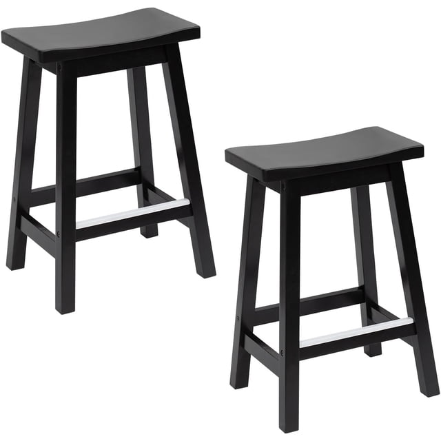 FDW Kitchen Counter Stools Set of 2, Solid Wooden Saddle Stool, Barstools for Patio, Balcony and Kitchen Counter, Black