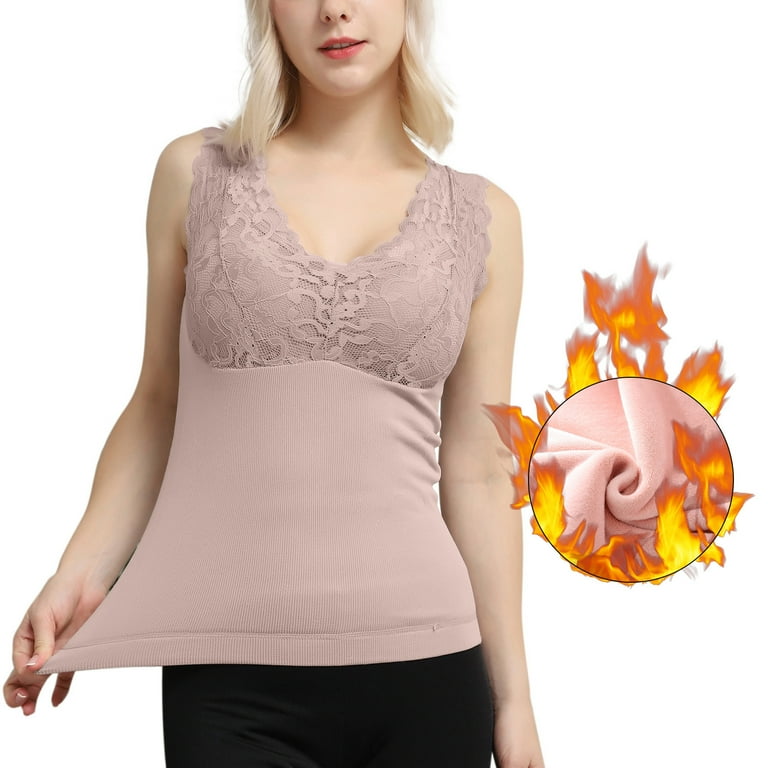 Sleeveless Thermal Shirts for Women Neck Vest with Built in Bra Underwear  Tank Top Thermal Pink 