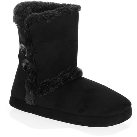 Womens Basic Sherpa Lined Double Button Slipper Boots