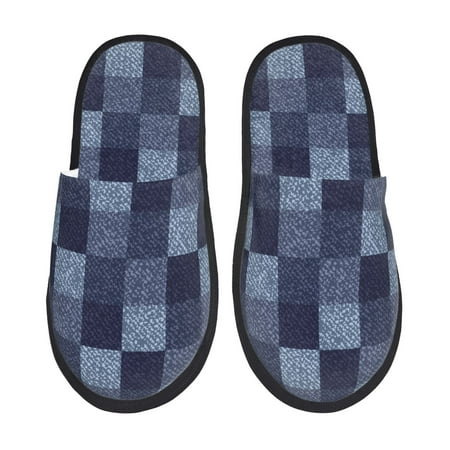 Balery Blue Gingham Buffalo Check Slient Indoor Furry Fleece Comfort House Shoes Soft Non-Slip Home Shoes Cotton slippers House Slippers-- Medium