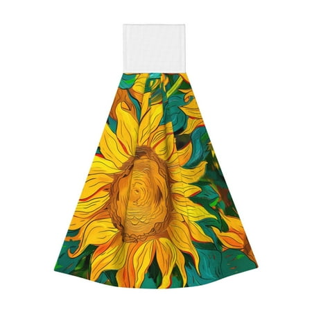 

Gaeub Vibrant Sunflower Painting Print Hand Towels with Hook Hanging Tie Towels Coral Velvet Dishtowels for Bathroom Restroom Home Decor