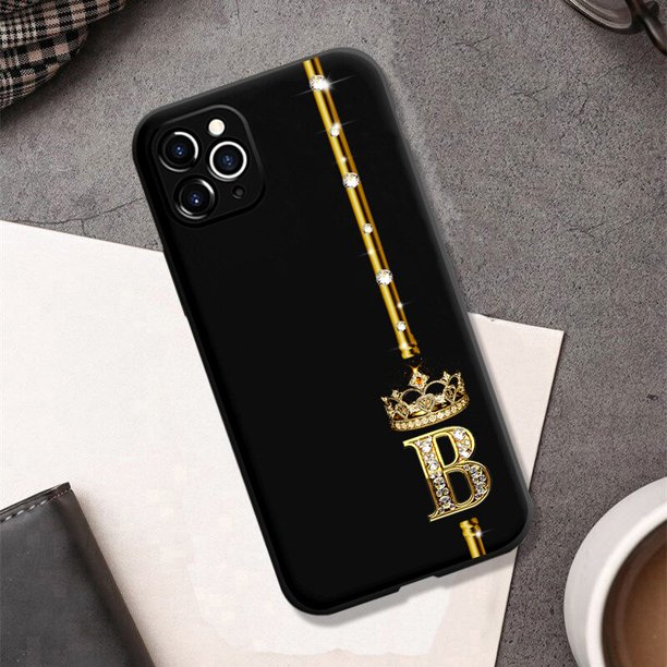 Funda de teléfono con 26 letras de oro rosa para Iphone, carcasa trasera con corona a la moda para Iphone 12, 13, 11, 14 Pro, X, Xs, XR, Xsmax Fivean unisex