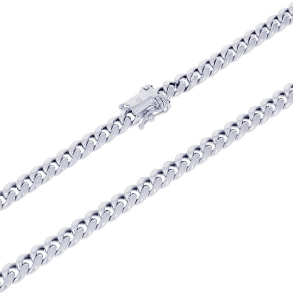 Nuragold 10K Real White Gold Miami Cuban Link 5.5mm Chain Necklace (16"-30") Italian Jewelry for Men & Women