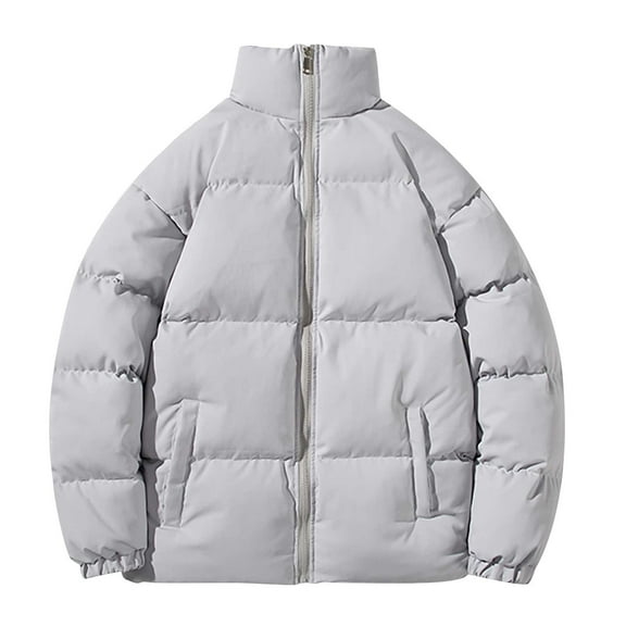 Fesfesfes Men Warm Coat Casual Solid Color Stand Collar Zipper Windproof Keep Warm Long Sleeve Jacket Coats