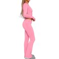 thumbnail image 4 of ZZwxWA Women Two Piece Lounge Sets Outfit Slim Fit Long Sleeve Crop Top and Low Rise Flared Pants 2 Piece Workout Yoga Sets, 4 of 6