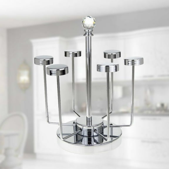 WHAMVOX Stainless Steel Wine Glass Holder Drain Rack for Hanging Cups Silver Tidy Storage for Kitchen Counter 6 Slots