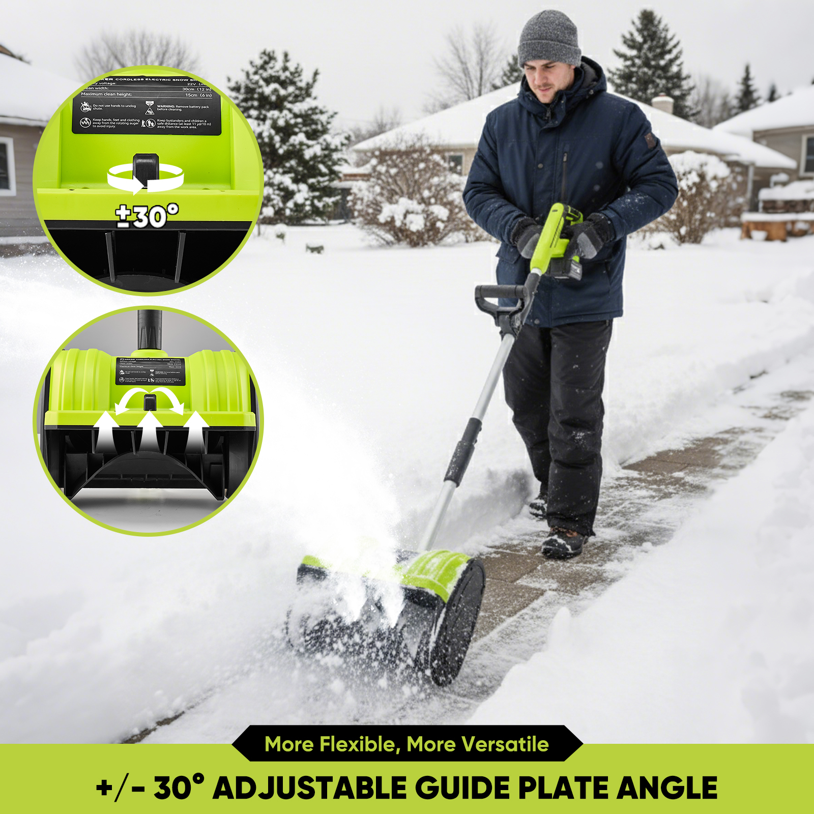 Saker 22V Cordless Snow Shovel, Electric Snow Shovel with 2x 5.0Ah Batteries, 12-Inch Cleaning Width, 6-Inch Cleaning Depth