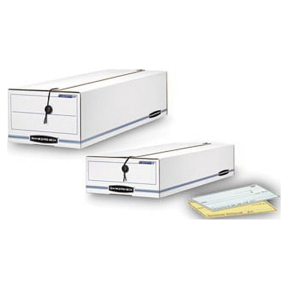 Bankers Box® Liberty® Standard-Duty Storage Box With String & Button Closure, 23 1/4" x 9 1/2" x 4 1/4", 60% Recycled, White/Blue