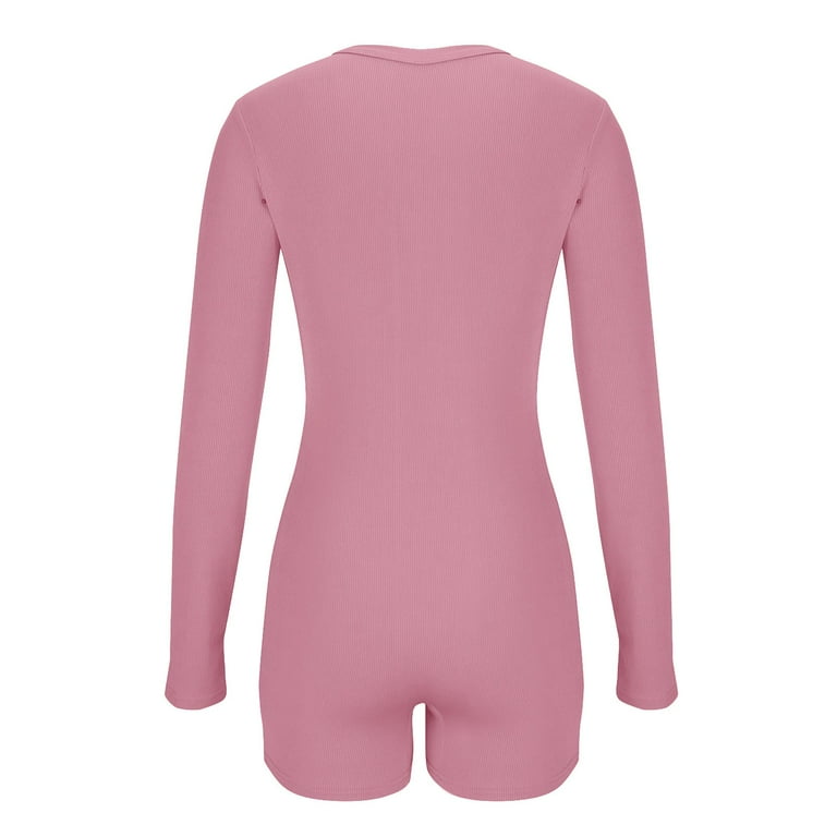 TMOYZQ Women's Short Onesie Pajama, Ribbed Knitted Long