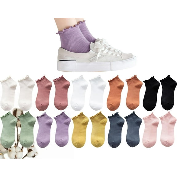 Womens Ruffle Socks Ankle Classic Basic Colorful Cotton Running Athletic Dress Sock Crew Size5-9